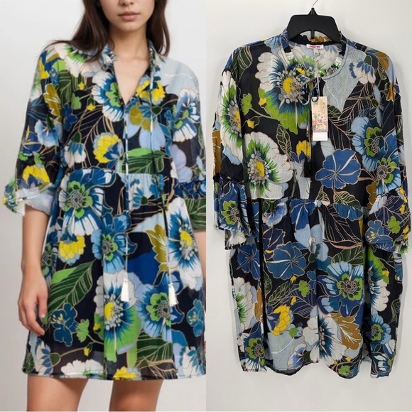 Johnny Was Floral Jenn High-Low Mini Dress Size Large NEW - Picture 1 of 4